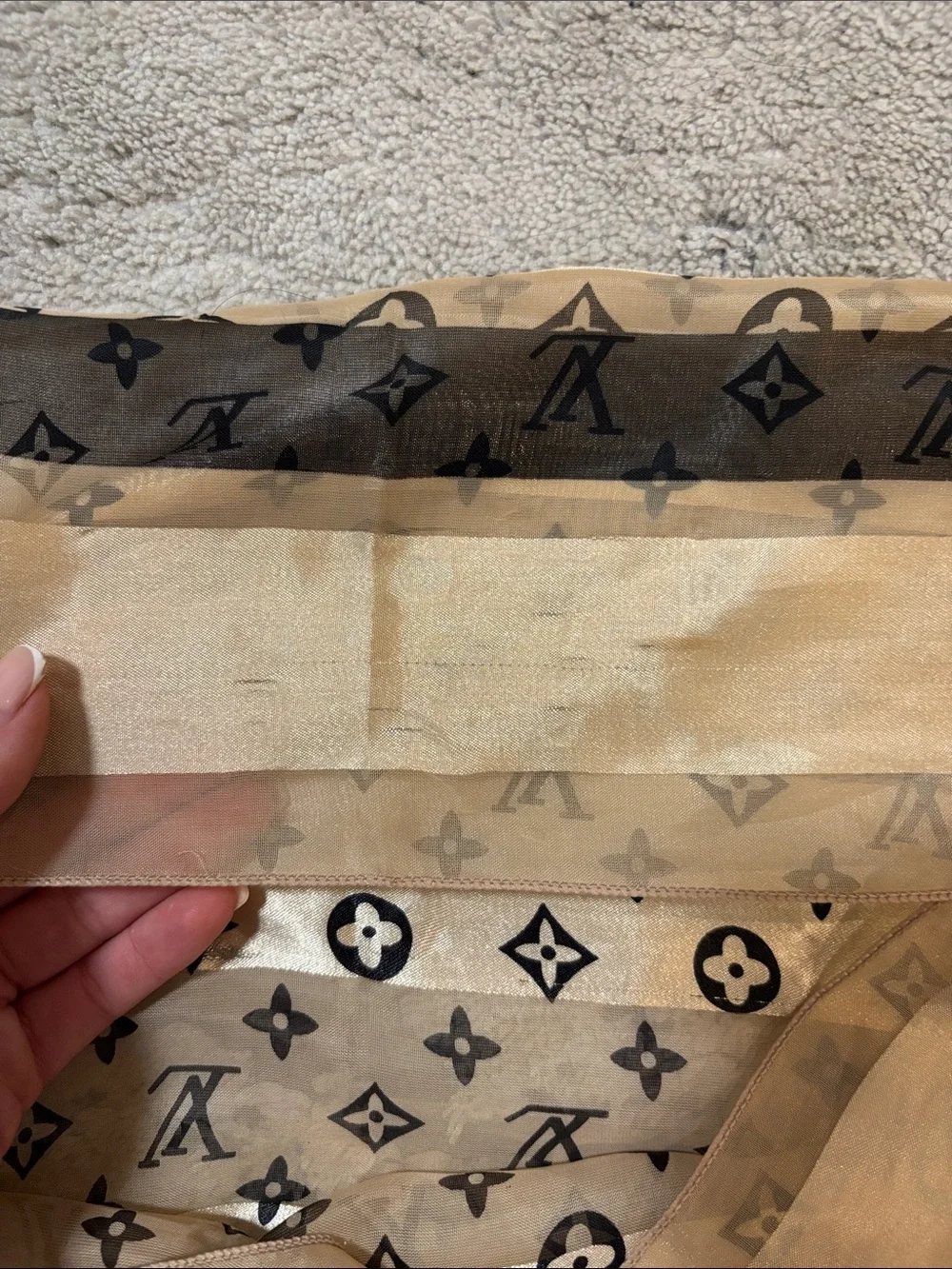 Louis Vuitton monogram silk scarf.